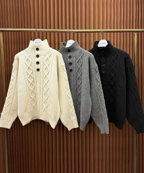 ELFRANK(エルフランク)の「【2026AW】【M~Lサイズ展開】ハイネックケーブル編みニット(ニット/セーター・レディース・ブラック/グレー/アイボリー・L/M)」の4枚目の写真