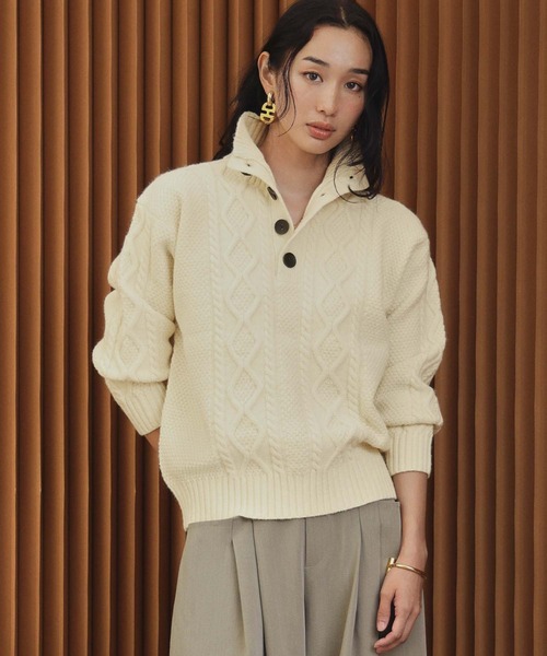 ELFRANK(エルフランク)の「【2026AW】【M~Lサイズ展開】ハイネックケーブル編みニット(ニット/セーター・レディース・ブラック/グレー/アイボリー・L/M)」の5枚目の写真