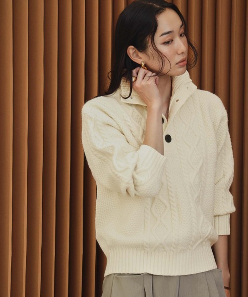 ELFRANK(エルフランク)の「【2026AW】【M~Lサイズ展開】ハイネックケーブル編みニット(ニット/セーター・レディース・ブラック/グレー/アイボリー・L/M)」の6枚目の写真