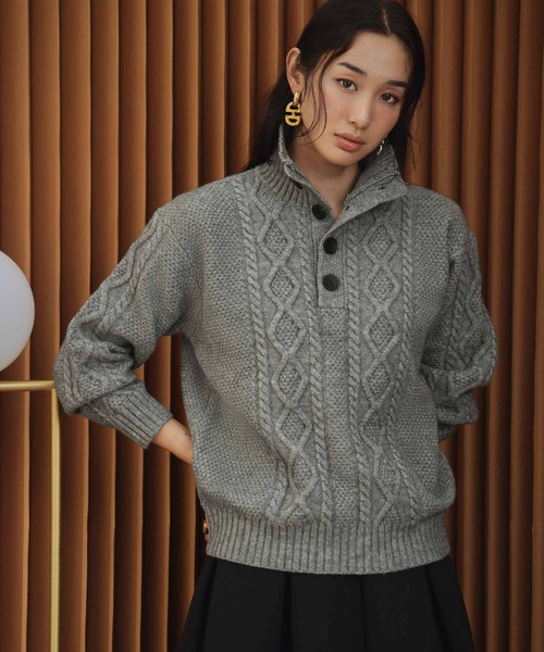 ELFRANK(エルフランク)の「【2026AW】【M~Lサイズ展開】ハイネックケーブル編みニット(ニット/セーター・レディース・ブラック/グレー/アイボリー・L/M)」の14枚目の写真