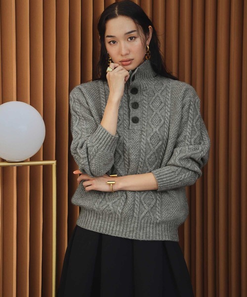 ELFRANK(エルフランク)の「【2026AW】【M~Lサイズ展開】ハイネックケーブル編みニット(ニット/セーター・レディース・ブラック/グレー/アイボリー・L/M)」の15枚目の写真
