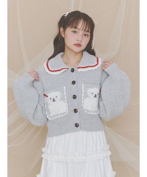 merry jenny(メリージェニー)の「いぬころジャガードニットカーデ(カーディガン/ボレロ・レディース・ネイビー/ピンク/グレー・FREE)」の11枚目の写真
