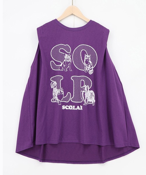 ScoLar(スカラー)の「162751:ドットスカラーわんにゃん柄 接触冷感タンクトップ(Tシャツ/カットソー・レディース・ブラウン/パープル/ブラック・M)」の1枚目の写真