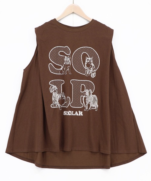 ScoLar(スカラー)の「162751:ドットスカラーわんにゃん柄 接触冷感タンクトップ(Tシャツ/カットソー・レディース・ブラウン/パープル/ブラック・M)」の3枚目の写真