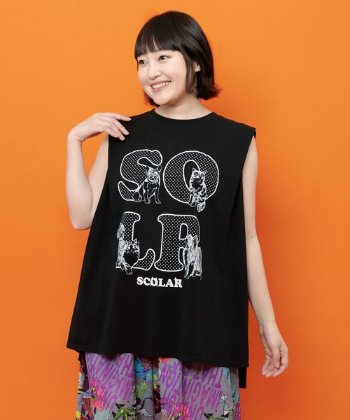 ScoLar(スカラー)の「162751:ドットスカラーわんにゃん柄 接触冷感タンクトップ(Tシャツ/カットソー・レディース・ブラウン/パープル/ブラック・M)」の21枚目の写真