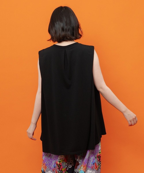 ScoLar(スカラー)の「162751:ドットスカラーわんにゃん柄 接触冷感タンクトップ(Tシャツ/カットソー・レディース・ブラウン/パープル/ブラック・M)」の14枚目の写真