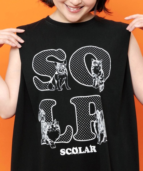 ScoLar(スカラー)の「162751:ドットスカラーわんにゃん柄 接触冷感タンクトップ(Tシャツ/カットソー・レディース・ブラウン/パープル/ブラック・M)」の16枚目の写真