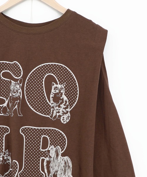 ScoLar(スカラー)の「162751:ドットスカラーわんにゃん柄 接触冷感タンクトップ(Tシャツ/カットソー・レディース・ブラウン/パープル/ブラック・M)」の4枚目の写真
