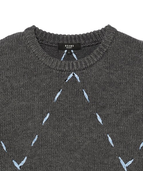 BEAMS HEART(ビームスハート)の「モール糸 ダイヤステッチ プルオーバーニット(ニット/セーター・メンズ・ブラウン/チャコールグレー・SMALL/LARGE/MEDIUM)」の4枚目の写真