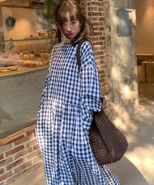 Aelina(エリナ)の「チェック柄長袖ワンピース(ワンピース・レディース・ブラック・FREE)」の20枚目の写真