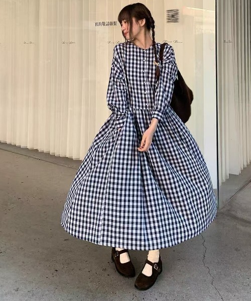 Aelina(エリナ)の「チェック柄長袖ワンピース(ワンピース・レディース・ブラック・FREE)」の19枚目の写真