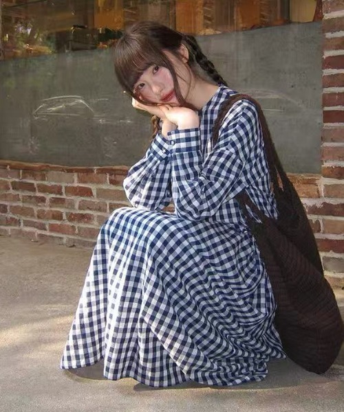 Aelina(エリナ)の「チェック柄長袖ワンピース(ワンピース・レディース・ブラック・FREE)」の18枚目の写真
