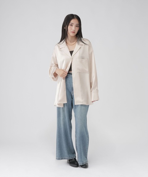 GLOBAL WORK（グローバルワーク）の「BIGサテンシャツ/1052119（シャツ/ブラウス・レディース・ホワイト系その他2/モカ・LARGE/MEDIUM）」の6枚目の写真