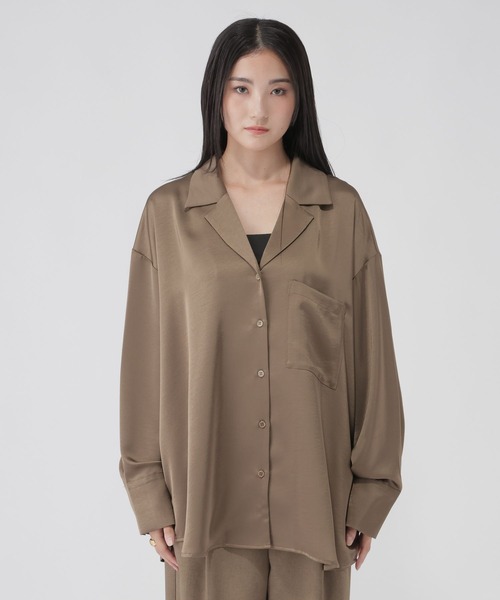 GLOBAL WORK（グローバルワーク）の「BIGサテンシャツ/1052119（シャツ/ブラウス・レディース・ホワイト系その他2/モカ・LARGE/MEDIUM）」の18枚目の写真