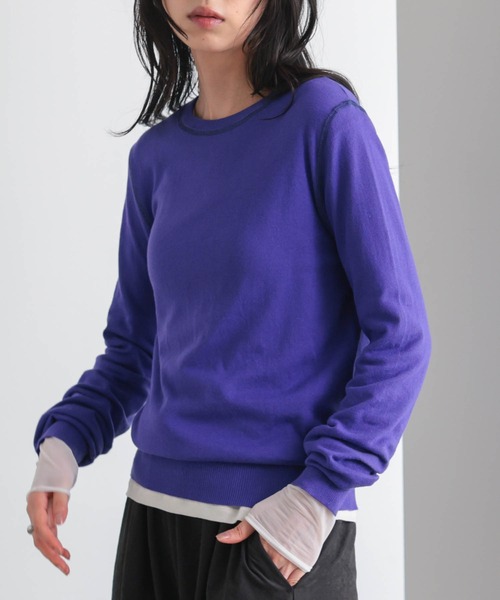 for/c（フォーシー）の「コットン100クルーネックトップス【サスティナブル】（ニット/セーター・レディース・オフホワイト/ネイビー/パープル/ブラック/グリーン・LL/L/M）」の5枚目の写真