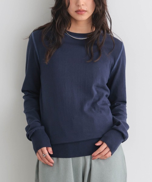 for/c（フォーシー）の「コットン100クルーネックトップス【サスティナブル】（ニット/セーター・レディース・オフホワイト/ネイビー/パープル/ブラック/グリーン・LL/L/M）」の4枚目の写真