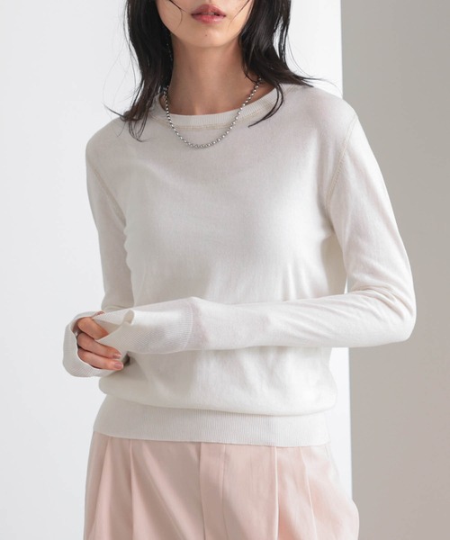 for/c（フォーシー）の「コットン100クルーネックトップス【サスティナブル】（ニット/セーター・レディース・オフホワイト/ネイビー/パープル/ブラック/グリーン・LL/L/M）」の2枚目の写真