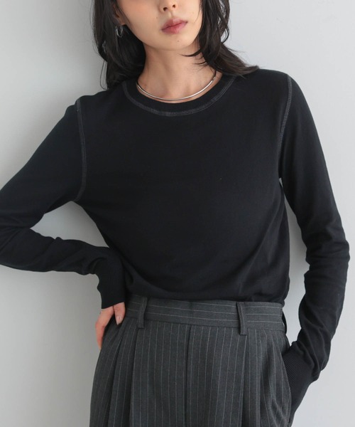 for/c（フォーシー）の「コットン100クルーネックトップス【サスティナブル】（ニット/セーター・レディース・オフホワイト/ネイビー/パープル/ブラック/グリーン・LL/L/M）」の3枚目の写真