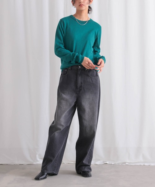 for/c（フォーシー）の「コットン100クルーネックトップス【サスティナブル】（ニット/セーター・レディース・オフホワイト/ネイビー/パープル/ブラック/グリーン・LL/L/M）」の11枚目の写真