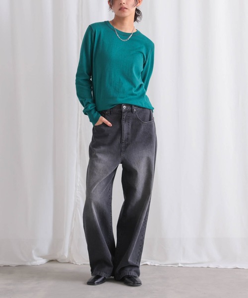 for/c（フォーシー）の「コットン100クルーネックトップス【サスティナブル】（ニット/セーター・レディース・オフホワイト/ネイビー/パープル/ブラック/グリーン・LL/L/M）」の13枚目の写真