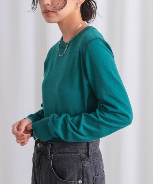 for/c（フォーシー）の「コットン100クルーネックトップス【サスティナブル】（ニット/セーター・レディース・オフホワイト/ネイビー/パープル/ブラック/グリーン・LL/L/M）」の6枚目の写真