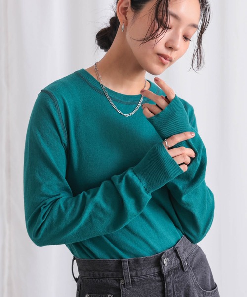 for/c（フォーシー）の「コットン100クルーネックトップス【サスティナブル】（ニット/セーター・レディース・オフホワイト/ネイビー/パープル/ブラック/グリーン・LL/L/M）」の8枚目の写真
