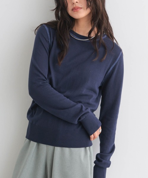 for/c（フォーシー）の「コットン100クルーネックトップス【サスティナブル】（ニット/セーター・レディース・オフホワイト/ネイビー/パープル/ブラック/グリーン・LL/L/M）」の15枚目の写真