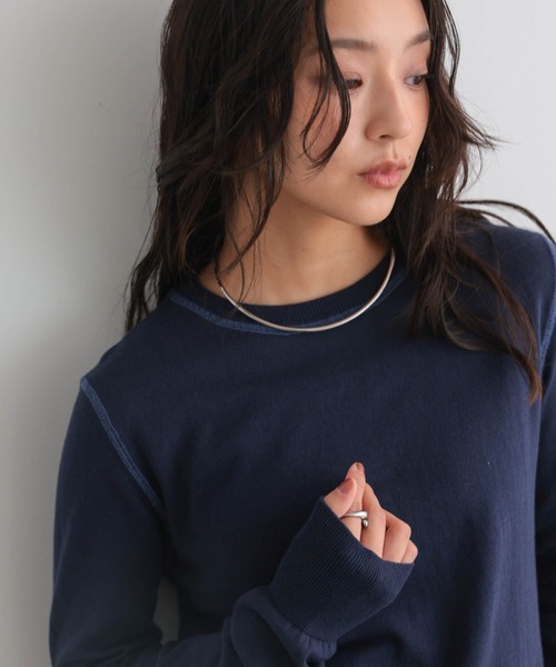 for/c（フォーシー）の「コットン100クルーネックトップス【サスティナブル】（ニット/セーター・レディース・オフホワイト/ネイビー/パープル/ブラック/グリーン・LL/L/M）」の17枚目の写真