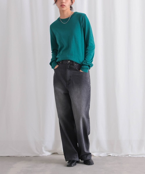 for/c（フォーシー）の「コットン100クルーネックトップス【サスティナブル】（ニット/セーター・レディース・オフホワイト/ネイビー/パープル/ブラック/グリーン・LL/L/M）」の10枚目の写真