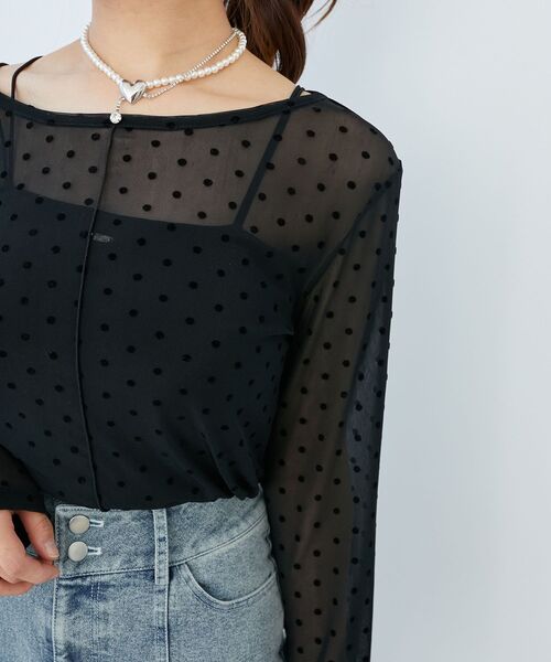 MAJESTIC LEGON(マジェスティックレゴン)の「チュールシアートップス(Tシャツ/カットソー・レディース・アイボリー/ホワイト系その他2/ブラック系その他/ブラック・MEDIUM)」の10枚目の写真