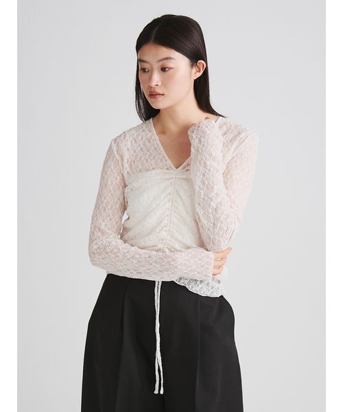 MIESROHE(ミースロエ)の「【洗える】カットレースシャーリング2WAYトップス(Tシャツ/カットソー・レディース・ホワイト/ブラック/イエロー・F)」の9枚目の写真