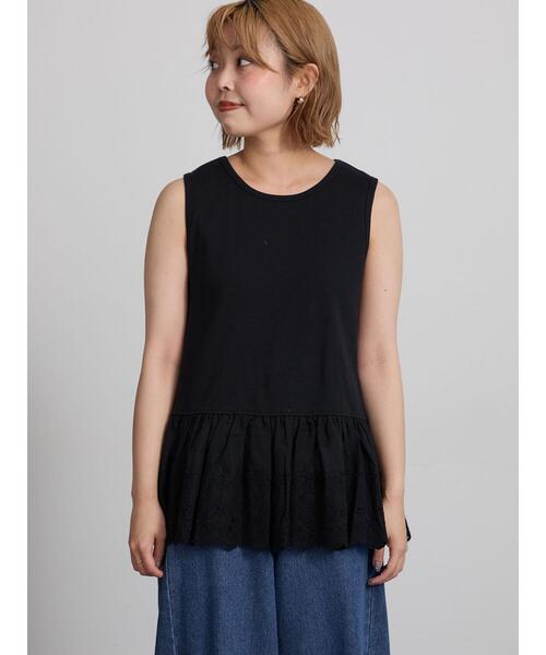 Samansa Mos2(サマンサ モスモス)の「裾レーステレコノースリーブインナー(Tシャツ/カットソー・レディース・ブラック/オフホワイト/ベージュ・F)」の5枚目の写真