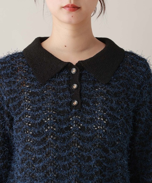 RAGEBLUE(レイジブルー)の「ファンシーヤーンニットポロ(ニット/セーター・レディース・ブラック/ホワイト・FREE)」の10枚目の写真