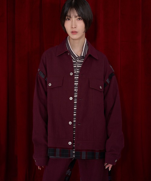 Nora Lily(ノラリリー)の「【Nora Lily】Check Switch Denim Blouson(デニムジャケット・レディース・ボルドー/インディゴブルー/ブラック・MEDIUM/SMALL)」の1枚目の写真
