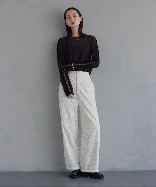 &g'aime(アンジェム)の「【&g'aime 】ジャガードワイドパンツ Jacquard Wide Pants(スラックス・レディース・ブラック/ホワイト・FREE)」の10枚目の写真