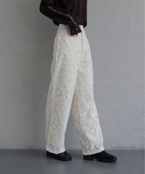 &g'aime(アンジェム)の「【&g'aime 】ジャガードワイドパンツ Jacquard Wide Pants(スラックス・レディース・ブラック/ホワイト・FREE)」の4枚目の写真
