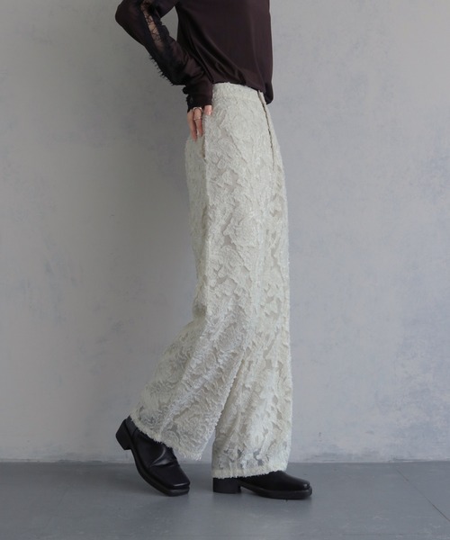 &g'aime(アンジェム)の「【&g'aime 】ジャガードワイドパンツ Jacquard Wide Pants(スラックス・レディース・ブラック/ホワイト・FREE)」の5枚目の写真