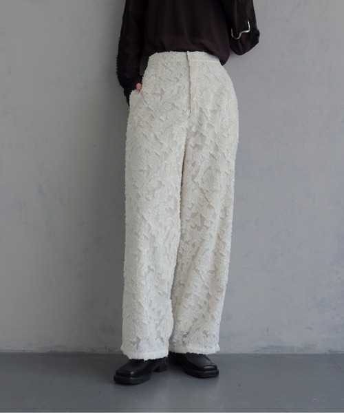 &g'aime(アンジェム)の「【&g'aime 】ジャガードワイドパンツ Jacquard Wide Pants(スラックス・レディース・ブラック/ホワイト・FREE)」の3枚目の写真