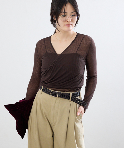 IENA(イエナ)の「GGG/ジージージー TWO WAY CROSSLAP CD カーディガン 02-01-1964(Tシャツ/カットソー・レディース・ブラウン/ピンク・FREE)」の5枚目の写真