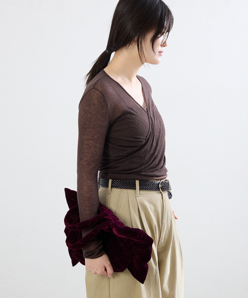 IENA(イエナ)の「GGG/ジージージー TWO WAY CROSSLAP CD カーディガン 02-01-1964(Tシャツ/カットソー・レディース・ブラウン/ピンク・FREE)」の6枚目の写真