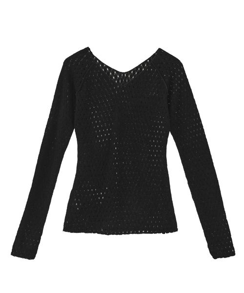 CURRENTAGE(カレンテージ)の「WOOL NYLON RUSSEL V-NECK PULLOVER(Tシャツ/カットソー・レディース・ホワイト/ブラック・1)」の2枚目の写真