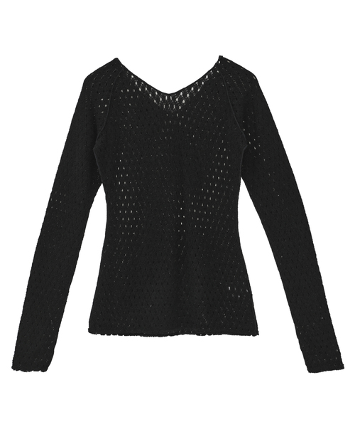 CURRENTAGE(カレンテージ)の「WOOL NYLON RUSSEL V-NECK PULLOVER(Tシャツ/カットソー・レディース・ホワイト/ブラック・1)」の3枚目の写真