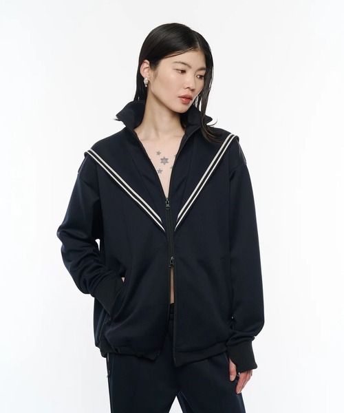 POOLDE(プールデ)の「Naval Track Jacket(ジャージ・レディース・ネイビー/ワインレッド・FREE)」の7枚目の写真