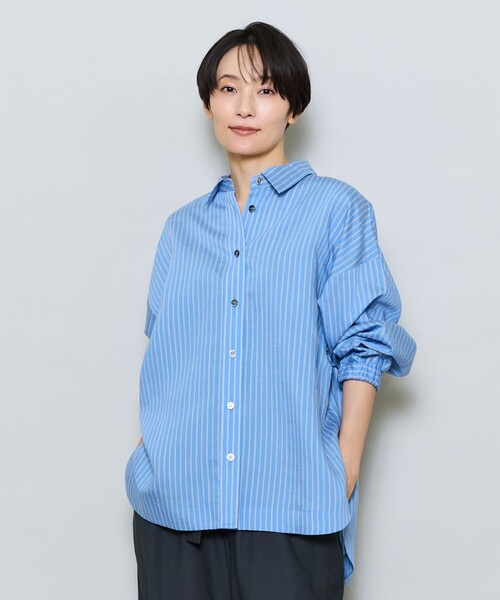 MOGA(モガ)の「リヨセルポリストライプシャツブラウス(シャツ/ブラウス・レディース・サックスブルー/イエロー・2)」の2枚目の写真