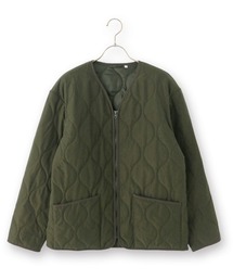 AOYAMA（アオヤマ）の「木の実の力で、じんわりあたたかい!カポック混ひょうたんキルト中綿ジャケット（ノーカラーコート）」