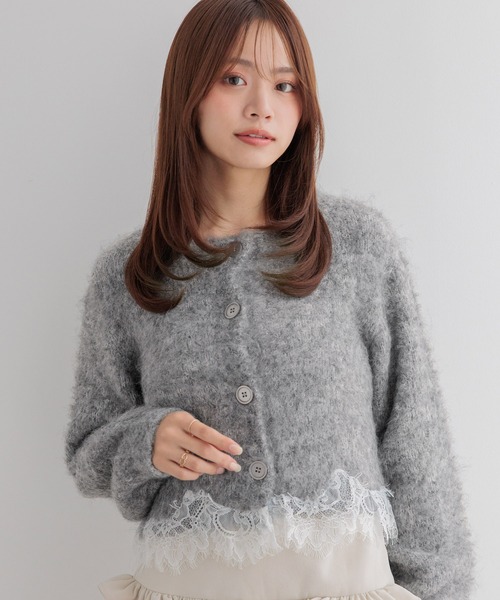 Heather(ヘザー)の「ランジェリーレース起毛カーディガン 1094182(カーディガン/ボレロ・レディース・ブルー/ピンク/オフホワイト/グレー・FREE)」の3枚目の写真