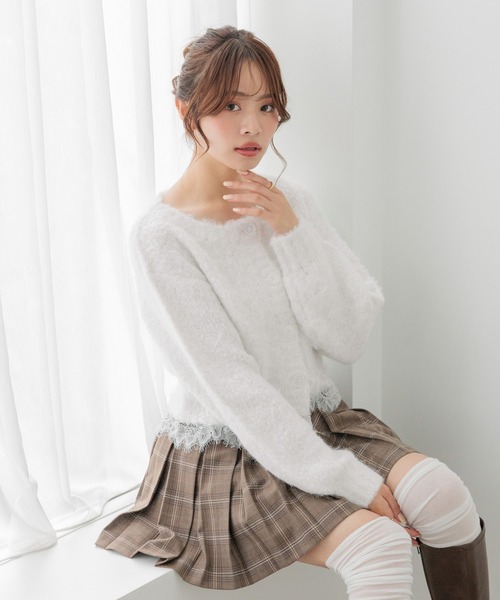 Heather(ヘザー)の「ランジェリーレース起毛カーディガン 1094182(カーディガン/ボレロ・レディース・ブルー/ピンク/オフホワイト/グレー・FREE)」の2枚目の写真