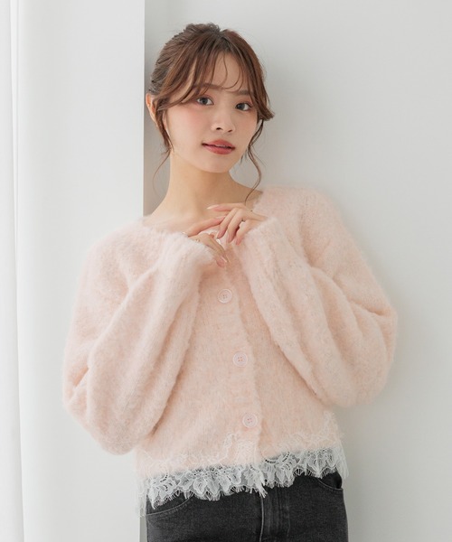 Heather(ヘザー)の「ランジェリーレース起毛カーディガン 1094182(カーディガン/ボレロ・レディース・ブルー/ピンク/オフホワイト/グレー・FREE)」の1枚目の写真