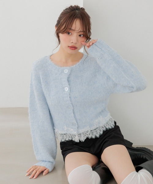 Heather(ヘザー)の「ランジェリーレース起毛カーディガン 1094182(カーディガン/ボレロ・レディース・ブルー/ピンク/オフホワイト/グレー・FREE)」の4枚目の写真