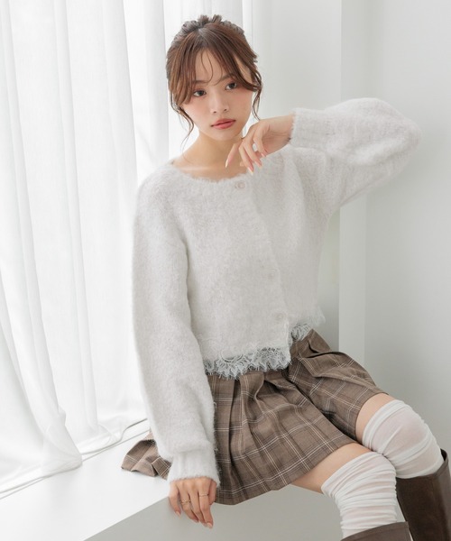 Heather(ヘザー)の「ランジェリーレース起毛カーディガン 1094182(カーディガン/ボレロ・レディース・ブルー/ピンク/オフホワイト/グレー・FREE)」の5枚目の写真